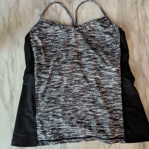 CAbi Black and Gray Spaghetti Strap Top